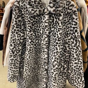 LOFT Black and White Animal Print Teddy Jacket